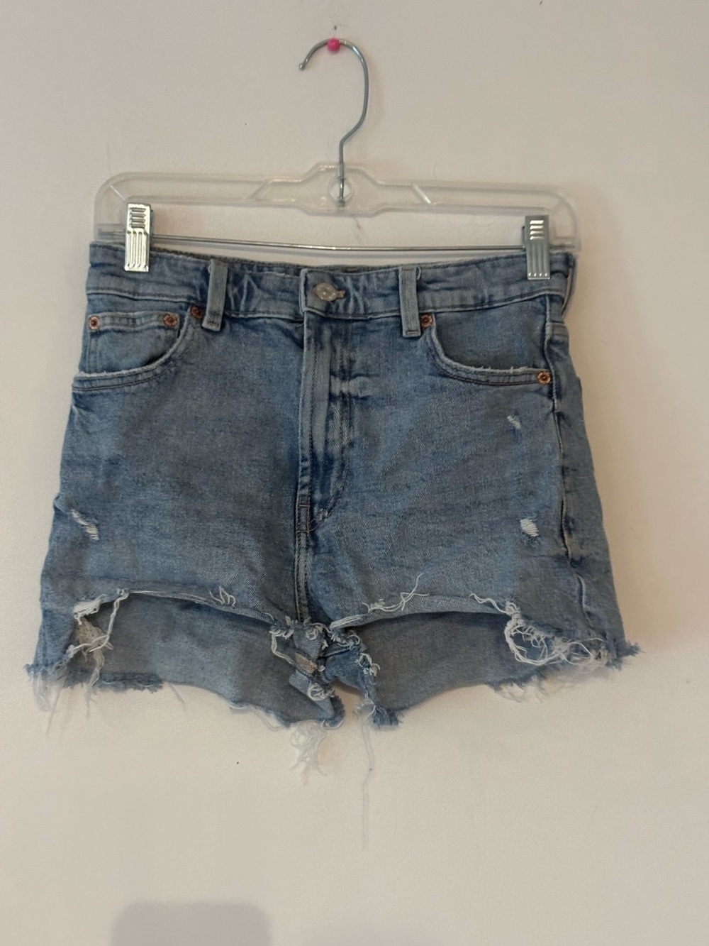 Zara Light Wash Frayed Hem Denim Shorts